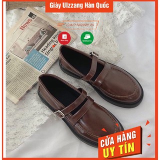 Giày ulzzang oxford vintage  da lỳ có dây vuông cho nữ phong cách hàn quốc trẻ năng động