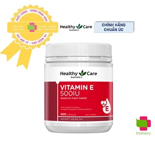 Viên uống Healthy Care Vitamin E 500IU, Úc (200v) hỗ trợ tái tạo, làm đẹp da và tóc cho người từ 12 tuổi