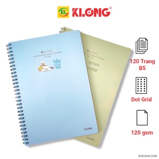 Vở lò xo kép bìa nhựa B5 120 trang Dot gird, cuốn tập sổ Klong MS 578 Chọn Màu]