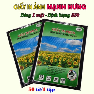 Giấy in ảnh Mạnh Hưng ĐL 230gsm - BÓNG 1 MẶT - 50 tờ /1 tập