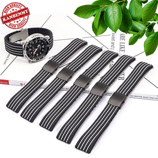 Dây đồng hồ cao su silicon mềm Thời Trang 4 sọc trắng cho mọi loại đồng hồ Seiko, Samsung,... 18mm 20mm 22mm