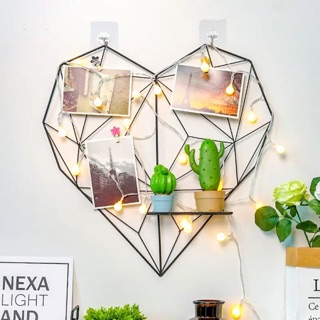 ⚡️KHUNG LƯỚI THÉP TRANG TRÍ DECOR HÌNH TRÁI TIM KÈM GIÁ. Tặng DÍNH VÀ 10 kẹp gỗ trang trí. 50x50cm