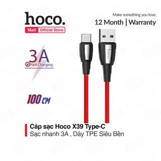 Cáp sạc nhanh 3A Hoco X39 Type-C dây TPE siêu bền dài 100CM cho Android