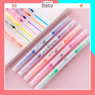 Bút đánh dấu dòng dạ quang Bút highlight 2 đầu 6 màu khác nhau cho học sinh, nhân viên văn phòng NATO BN01