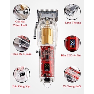 Tông Đơ Cắt Tóc Cao Cấp Vỏ Trong Suốt Resuxi JM-100AT Pin 1800mAh Mẫu mới nhất 2022
