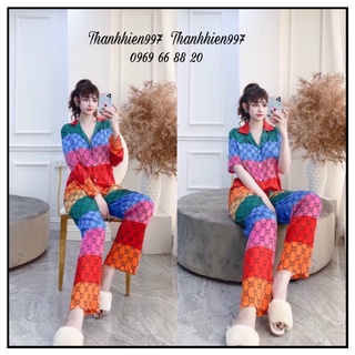 Pijama cộc dài - dài dài McQ tầng màu lụa