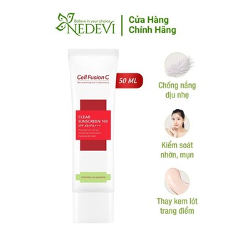 Kem Chống Nắng Cell Fusion C Clear Sunscreen 100 SPF48/PA+++ Kiểm Soát Dầu Và Nhờn Mụn - NEDEVI Chính Hãng