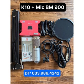 Bộ mic thu âm BM900 Sound Card XOX K10 2020 bản tiếng anh chân màng- combo live stream