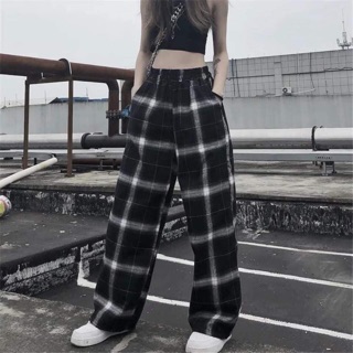 Quần kẻ đen to ống rộng GTB765