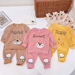 Bộ Quần Áo Dài Tay Thu Đông Nỉ Da Cá In Hình BEAR RABBIT TIGER Đáng Yêu Cho Bé Từ 8 - 20kg Mã DC07
