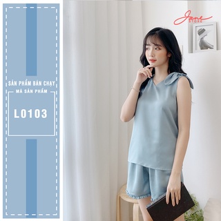 Đồ ngủ chất liệu lụa cao cấp nơ vai Đồ ngủ lụa màu xanh ngọc trẻ trung Jane mã L0103