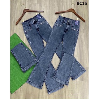 Quần Jeans Nữ Ống Loe Dài Kết Hạt Thời Trang