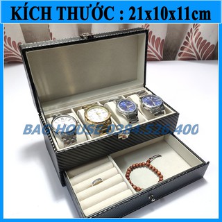 Hộp đựng đồng hồ và trang sức 2 tầng bằng da