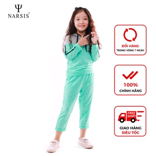 [Mã BMBAU50 giảm 7% đơn 99K] Bộ quần áo bé gái Narsis KM9040 màu da cá xanh phối ghi