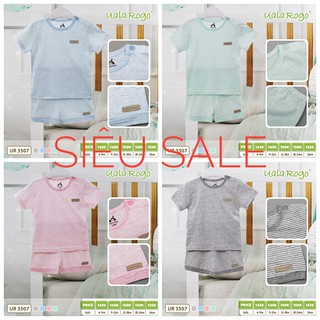 [Siêu sale]. UR 3507. Bộ cộc vải cotton organic kẻ nhỏ mềm mại thấm hút mồ hôi cho bé
