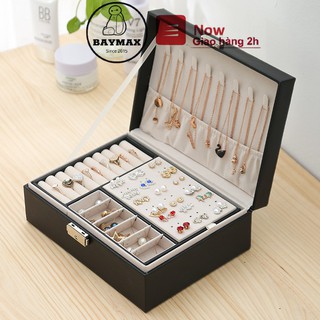 Hộp đựng trang sức 2 tầng bằng da cao cấp chống thấm, nhiều ngăn