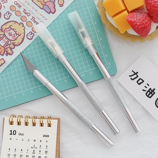 Bút dao cắt washi, rọc giấy tiện dụng đầu ngòi to bằng kim loại nắp đậy an toàn dùng bullet journal