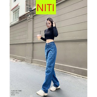 QUẦN JEAN ỐNG RỘNG NỮ LƯNG CAO MÀU XANH ĐẬM CAO CẤP NITI ĐỦ SIZE S, M, L FORM DÀI RỘNG LAI CUỐN CHUẨN NỮ TÍNH BAY BỔNG