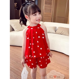 Đồ Bộ Bé Gái Bộ Chấm Bi Cổ Yếm Buộc Nơ Lưng Siêu Xinh DOBO019