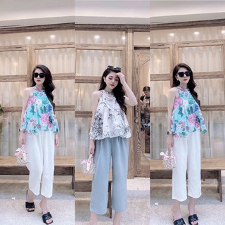 [Mã FATHANG5 giảm 10K đơn 50K] S526 Set Yếm Tơ 2 Lớp Hoạ Tiết Hoa 3D Sang Trọng Phối Quần Ống Rộng Tôn Dáng Thoải Mái