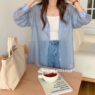 [Ảnh thật/video] Áo sơmi tơ/ sơ mi voan giấy trong suốt ulzzang nhiều màu