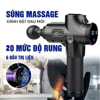 Súng massage cầm tay 6 đầu 20 cấp độ trị đau nhức toàn thân hiệu quả, máy massage cầm tay kèm 4 đầu mát xa