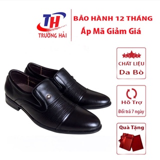Giày tây nam Không Dây da bò thật Màu Đen Trường Hải GTN0121