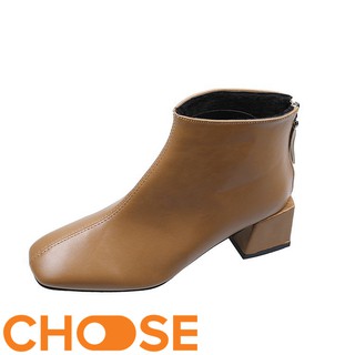 GIÀY BOOTS DA CHOOSE CAO CỔ ĐẾ VUÔNG CAO 5cm KHOÁ KÉO G42K1