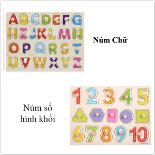 Combo Bộ 2 Bảng Núm Gỗ Bảng Núm Số Hình Khối Và Chữ Cái Đồ Chơi Gỗ Thông Minh Cho Bé