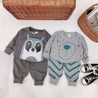 Bộ Quần Áo Dài Tay Cho Bé Trai In Hình Gấu Cú Mèo Vải Cotton Cho Bé Từ 8 - 22kg Mã DT 17