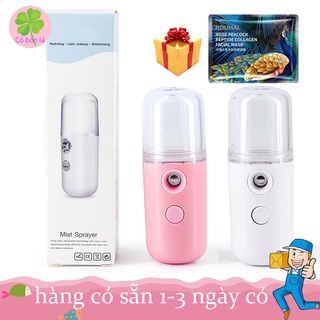 Máy Phun Sương Mini, Máy Xông Hơi Mặt Mũi Họng Làm Ẩm Không Khí Khử Khuẩn, Xịt Khoáng Nano Kèm Dây Sạc USB