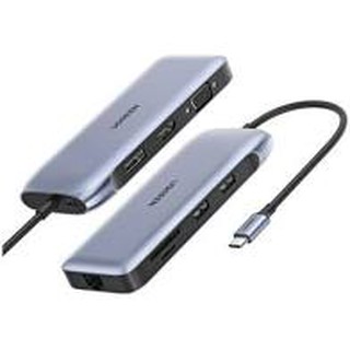 Bộ chuyển đổi sang 2*USB 3.0 + HDMI + VGA + DP + RJ45 giga + SD&amp;TF + nguồn PD CM274 Ugreen 70301 USB type C