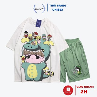Đồ Bộ Hoạt Hình Unisex Tiểu Khủng Long Anime Tay Lỡ Lapi VN, Set Cartoon, Freesize, Thun Cotton, Nam Nữ Đều Mặc Được