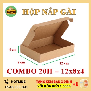 (12x8x4) 20 Hộp Carton Nắp Gài, Hộp Đựng Quà, Đựng Quần Áo, Phụ Kiện 3 lớp Sóng E