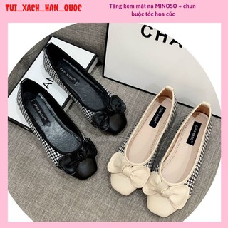 Giày Bệt Nữ ♥️FREESHIP♥️ Giày Búp Bê Kẻ Đính Nơ Đế Dẻo Da Mềm Siêu Xinh TXHQ 69