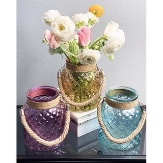 Lọ hoa vintage Lọ thuỷ tinh tạo hình trái dứa dây buộc phong cách vintage