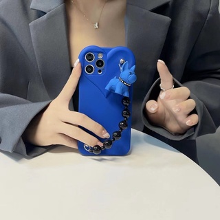 Ốp điện thoại TPU mềm xanh lam phối mặt hình cún và dây đeo thích hợp cho IPHONE X XS XR 11 11 PRO 13 12 11 PRO MAX