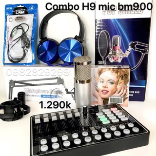 BỘ COMBO míc hát karaoke livestream online micro WOAICHANG BM900 CARD H9 BLUETOOTH THẾ HỆ MỚI chân kẹp màng lọc TAI JBL