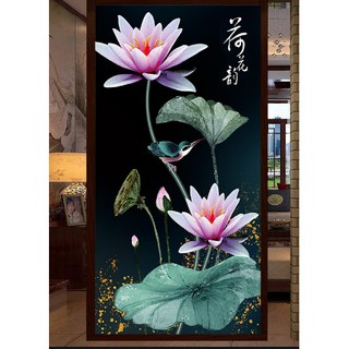 Tranh thêu chữ thập hoa sen kt 40x64 cm THÊU KÍN