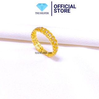 Nhẫn kim tiền đá nhỏ bạc ta xi vàng sang trọng