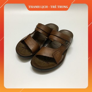 [Da thật-BH 1 năm] Dép da nam quai ngang chất da thật 100%, đế kết hàng sx tại xưởng