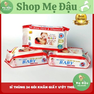 (Giá Sỉ) Khăn ướt baby thiên phúc FREESHIPgiấy ướt không mùi, không cồn, sỉ thùng 24 gói loại 100 tờ