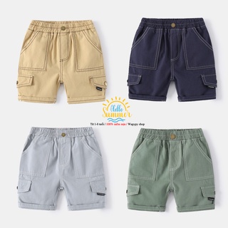 Quần kaki bé trai WAPYPY quần short cho bé hoạ tiết túi hộp
