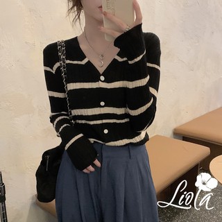 Áo cadigan len sọc kẻ tay dài ( len đẹp) HN LIOLA