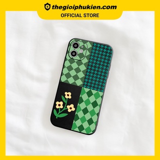 Ốp lưng iphone cạnh vuông Caro xanh 3 bông hoa dành cho iphone 6 đến 14promax - E192