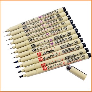 Bút Line Đi Nét Sakura Pigma Micro màu đen size 003, 005, 01, 02, 03, 04,05, 08,1,2,3, Brush