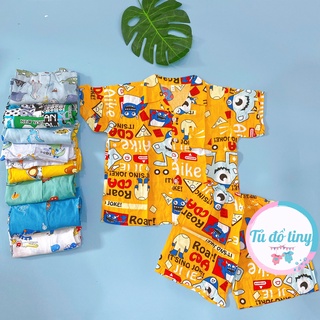 (SIZE 4) Bộ tole lanh (tôn) lanh lụa mặc nhà bé trai tay ngắn quần đùi, kiểu PIJAMA 10-12 kg, bộ bé trai mặc hè, mát mẻ.