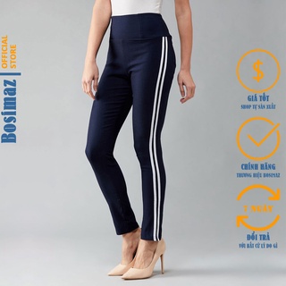 Quần Legging Nữ Bosimaz MS231 dài túi sau màu xanh navy sọc trắng cao cấp, thun co giãn 4 chiều, vải đẹp dày, thoáng mát