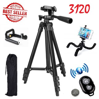 Combo 5 món Tripod TF 3120 THẾ HỆ MỚI + Gá kẹp 001 + REMOTE Bluetooth + Chân đế bạch tuột + Túi đựng Tripod