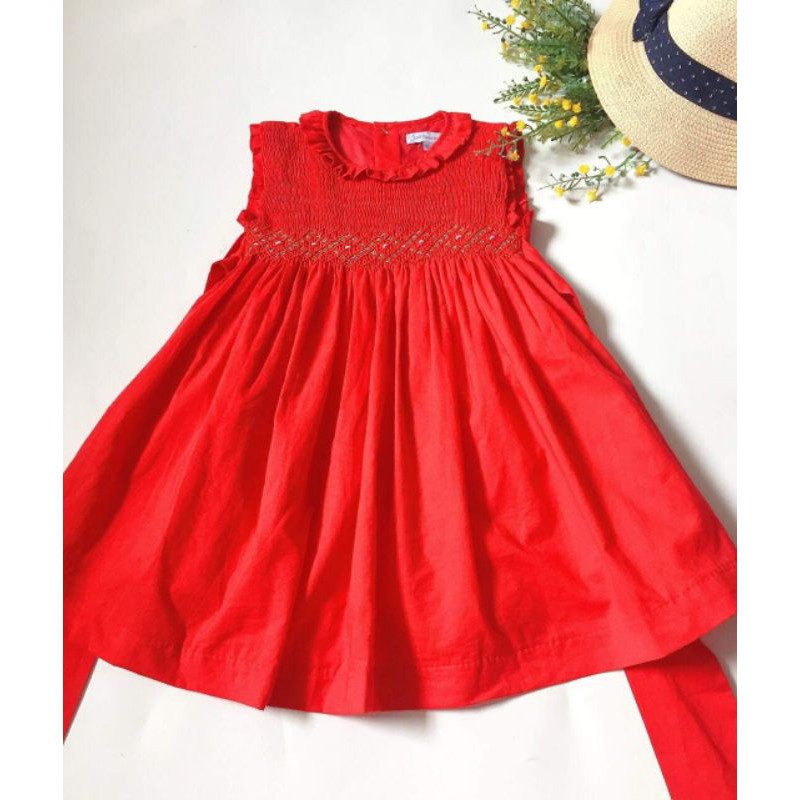 Đầm Smock đỏ cổ tròn